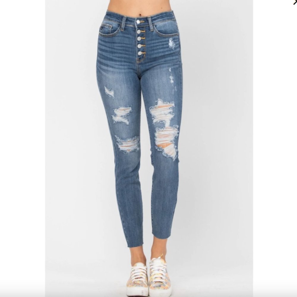 Judy Blue Blue Distressed Ankle Jeans